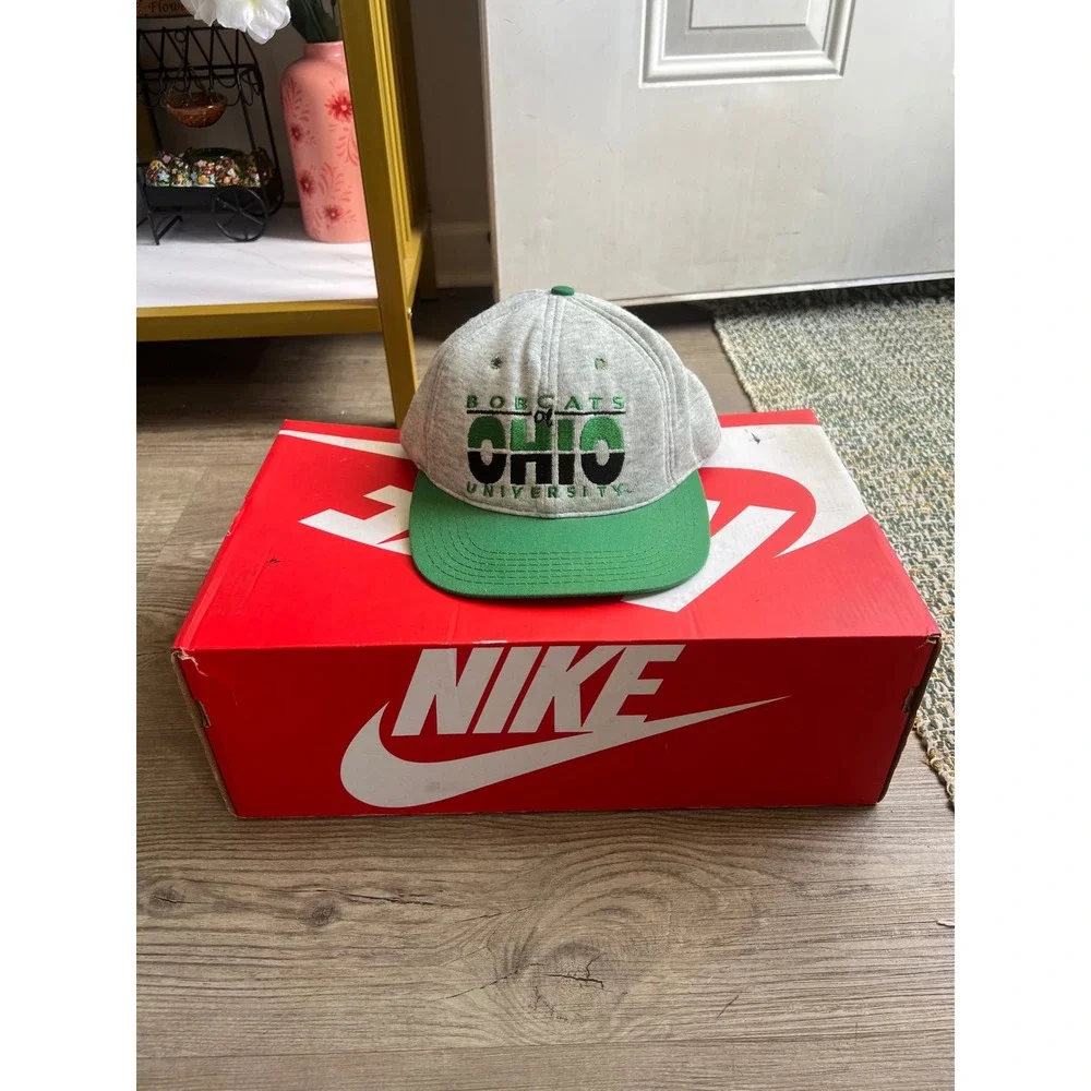 Vintage Ohio University Bobcats SnapBack Hat Grey Made In USA Wool Inside